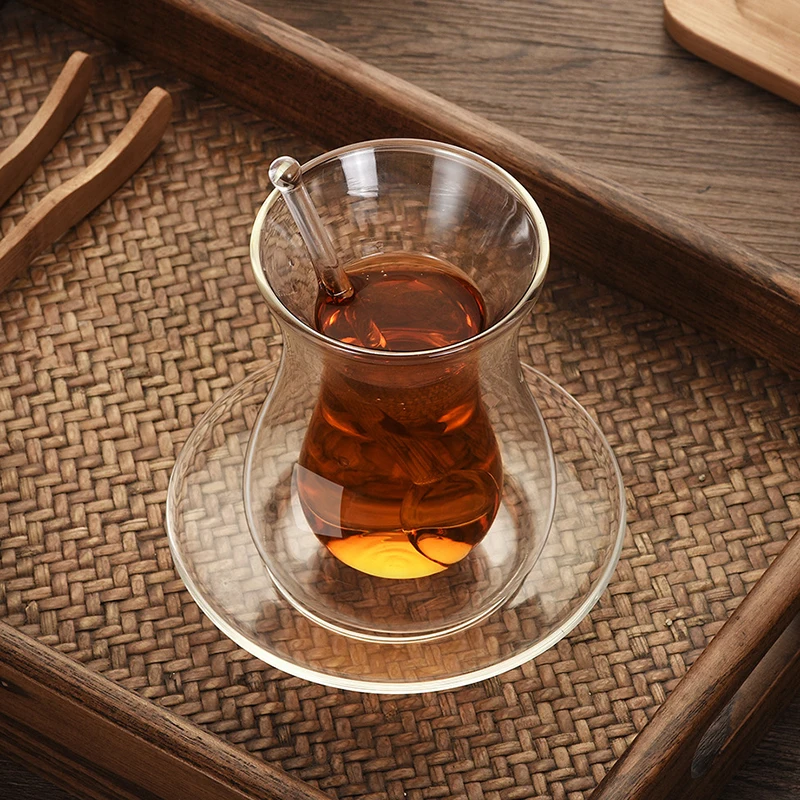 

Double-Layer Glass Coffee Cup Set Insulation Transparent Black Tea Cup Household Tea Cup With Saucer With Glass Spoon B99