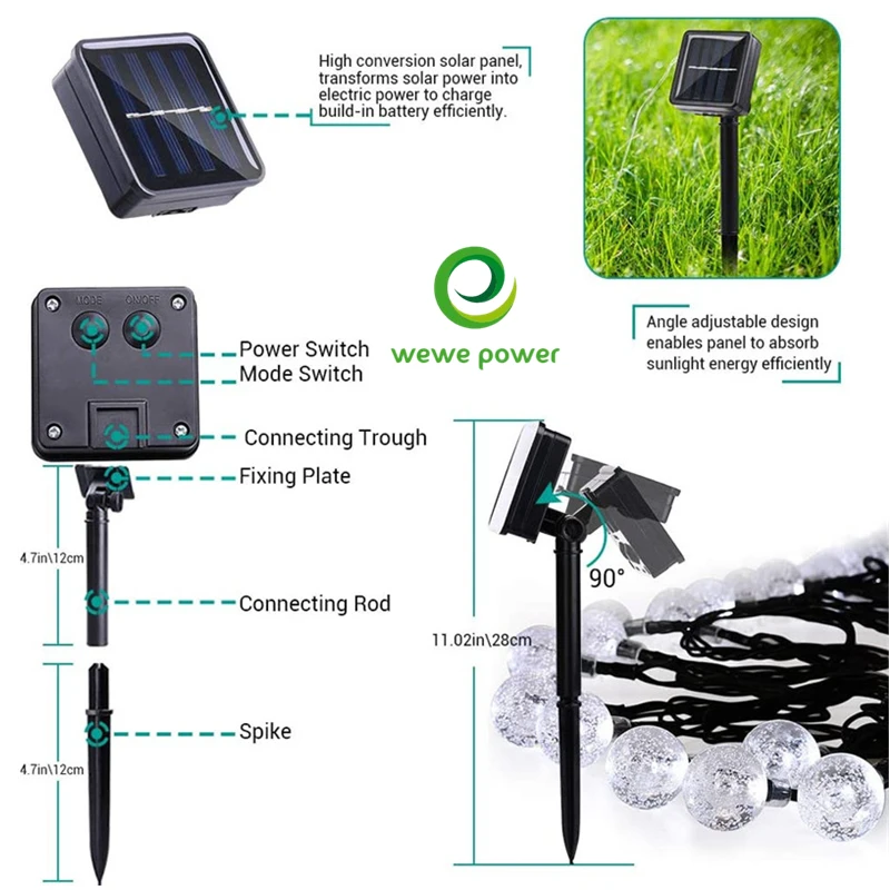 

WE-20S-02 New Crystal ball LED Solar Lamp Power LED String Fairy Lights Solar Garlands Garden Christmas Decor For Outdoor