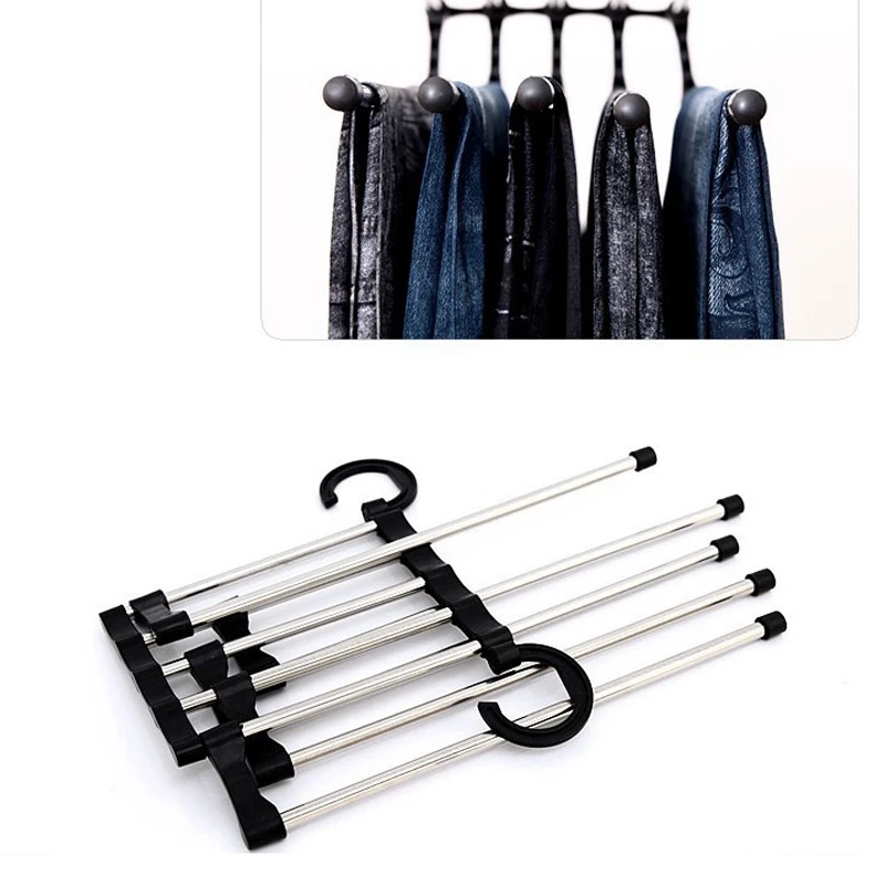 

3 Pcs of Versatile Multifunctional Retractable Folding Wardrobe Pants Rack Stainless Steel Five in One Magic Pants Rack-ABUX