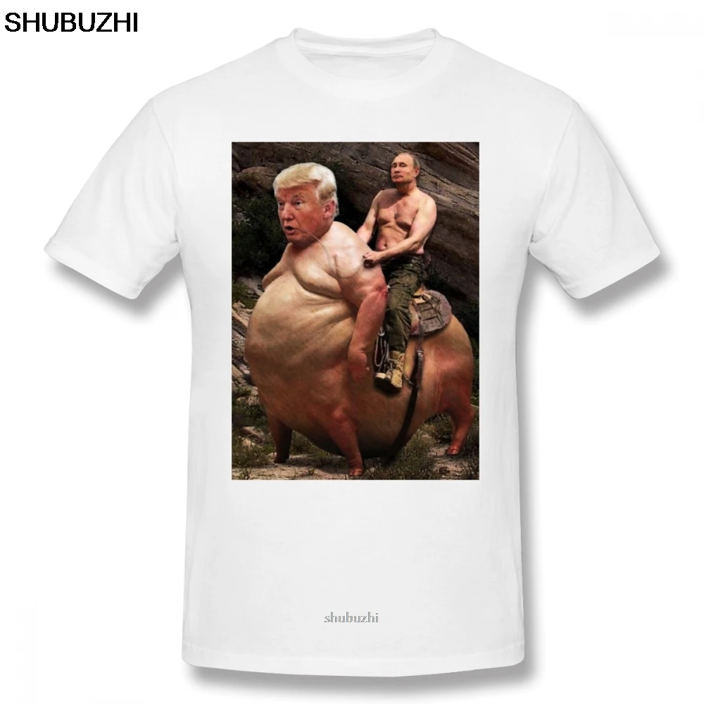 Putin T Shirt Putin Riding Trump T-Shirt Short-Sleeve Cute Tee Shirt Printed Summer Cotton Men Plus size Tshirt