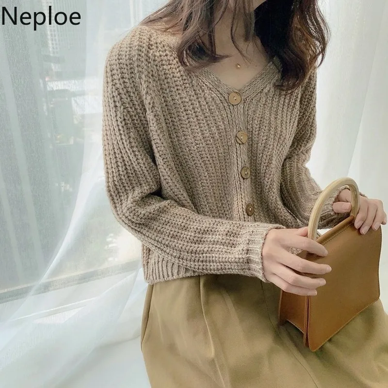 Neploe 2020 Autumn Winter New V Neck Cardigans Sweater Women Short Long Sleeve Outwear Pull Femme Thick Student Coat 46502 |