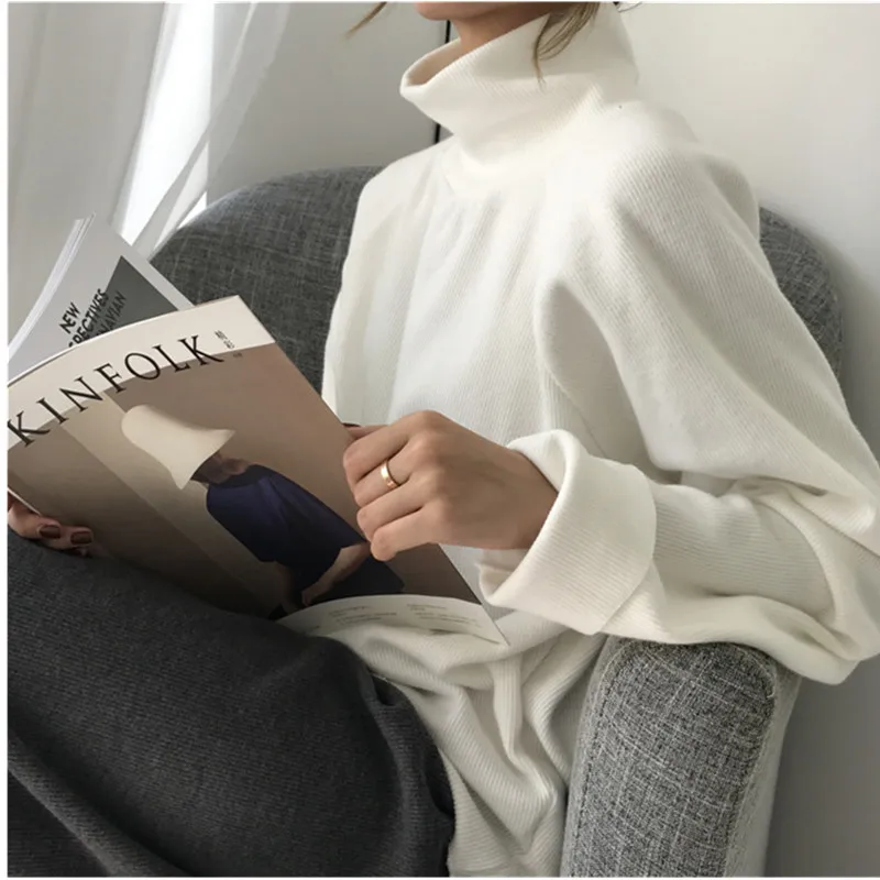 

High Quality High Collar Women's 2020 Spring Autumn New Korean Sweater Solid Thick Color Female Pullover Tops Loose Fashion Tops