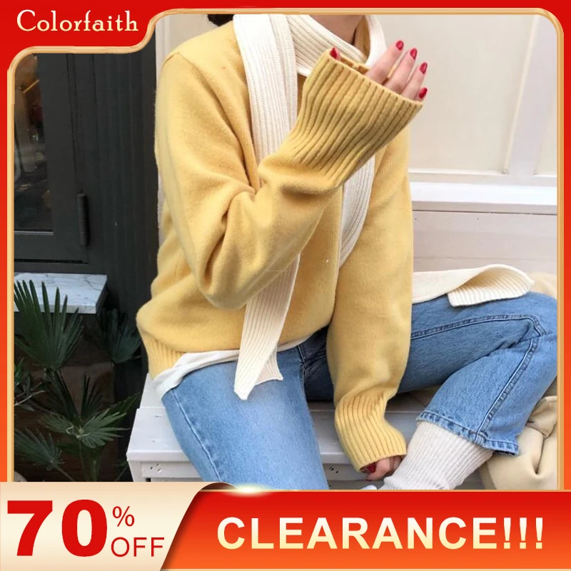 Женский трикотажный свитер Colorfaith теплый Однотонный пуловер свободного покроя в