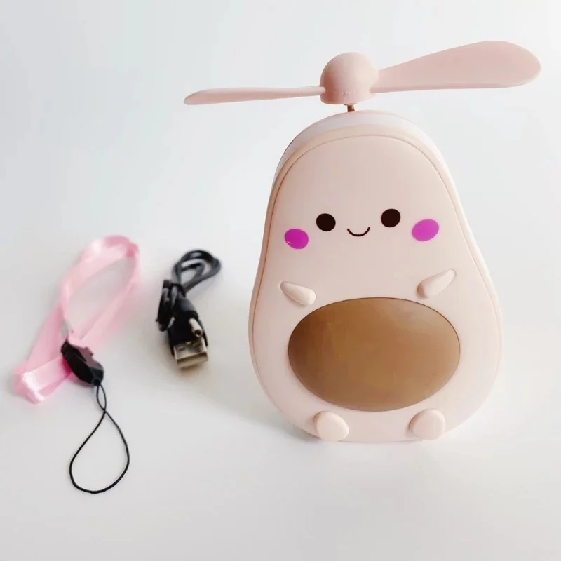 

Makeup Mirror Portable Avocado Shape Handheld Mini Air Cooler Fan with Fill Light Mirror USB Three Way Fill Light Make-up Mirror