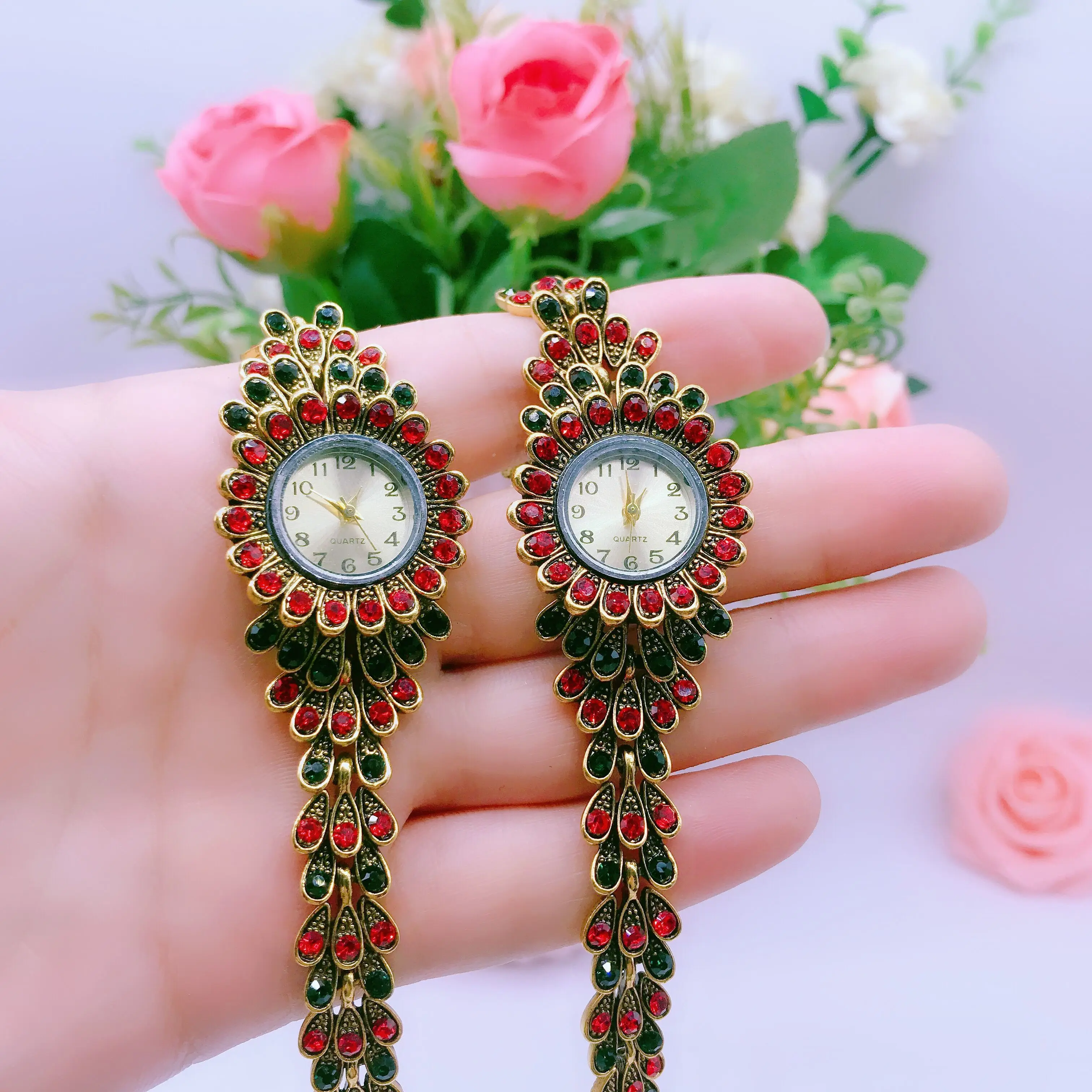 Павлина женские часы браслет ручная роспись из перегородчатой эмали с