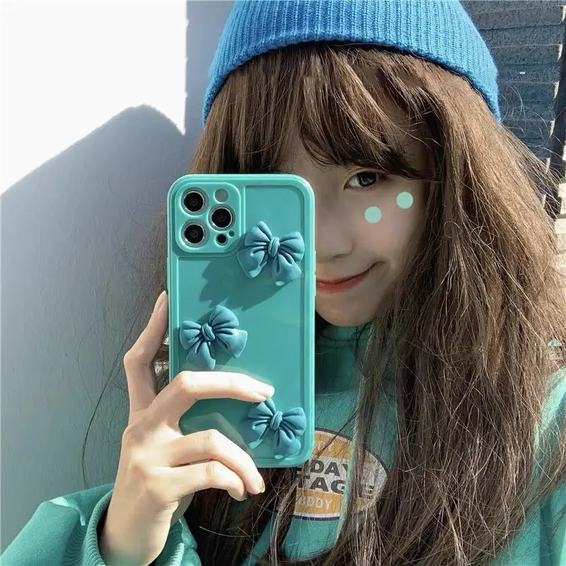 

INS Wind Bowknot Phone Case For IPhone 11 Pro Max New Korean Popular 3D For 12 mini 7 8 XR X XS Camera Protection Bumper Cover
