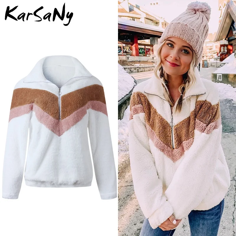 KarSaNy, Женская толстовка, Теплый Зимний пуловер, свитшоты для женщин, s размера плюс, половина молнии, Теплая Флисовая Толстовка для женщин, большой размер