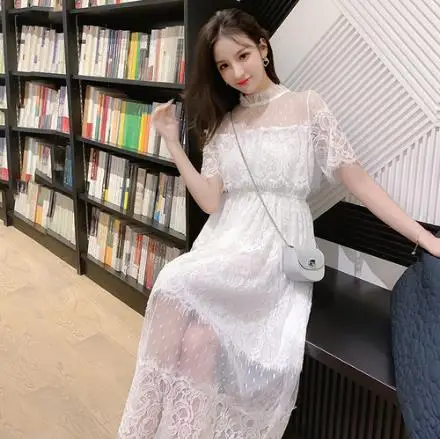 Женское платье белое кружевное женское длинное свободное винтажное размера плюс