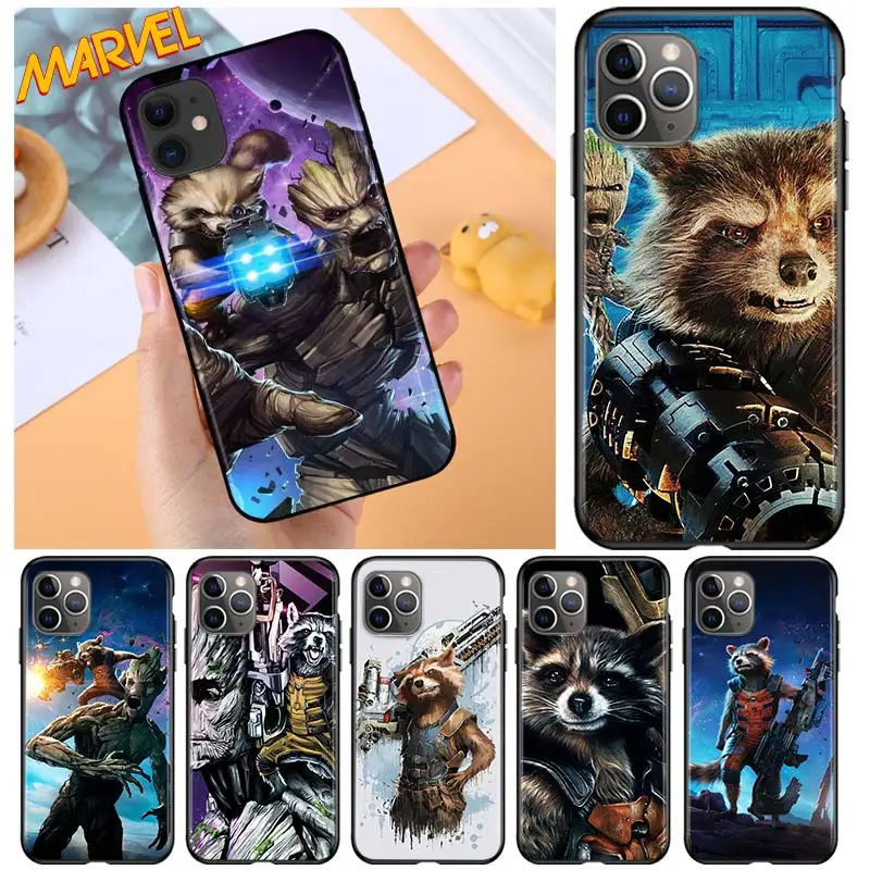 

Rocket Raccoon Marvel for Apple iPhone 12 Pro Max Mini 11 Pro XS Max X XR 6S 6 7 8 Plus 5S SE2020 Soft Black Phone Case