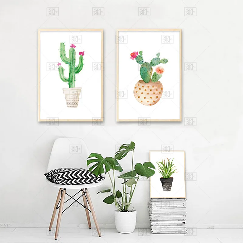 

Scandinavian Style Cactus Posters and Prints Potted Plant Living Room Decoration Pictures Green Leaves Canvas Painting for Wall