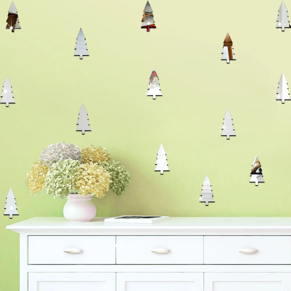 18 шт. креативные Рождественские Елочные акриловые зеркальные наклейки на стену