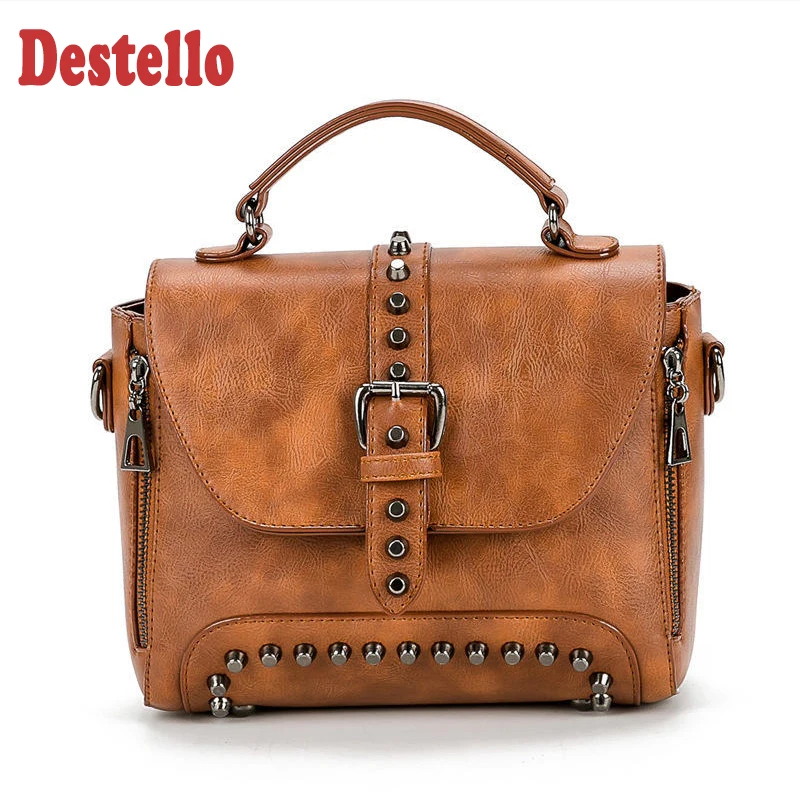 

Handbags Vintage PU women crossbody shoulder bags 2109 Female fashion rivet messenger bag high quality zipper ladies handbag