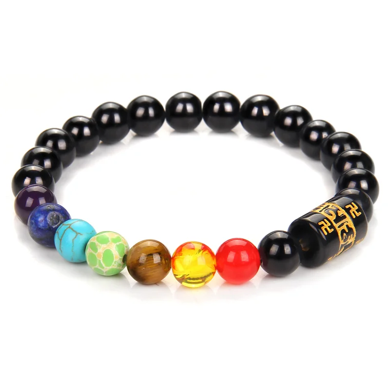 

7 Chakra Healing Beaded Bracelet Natural Tiger Eye Stone Onyx Beads Bracelet for Men Women Reiki Prayer Yoga Chakra Bracelets