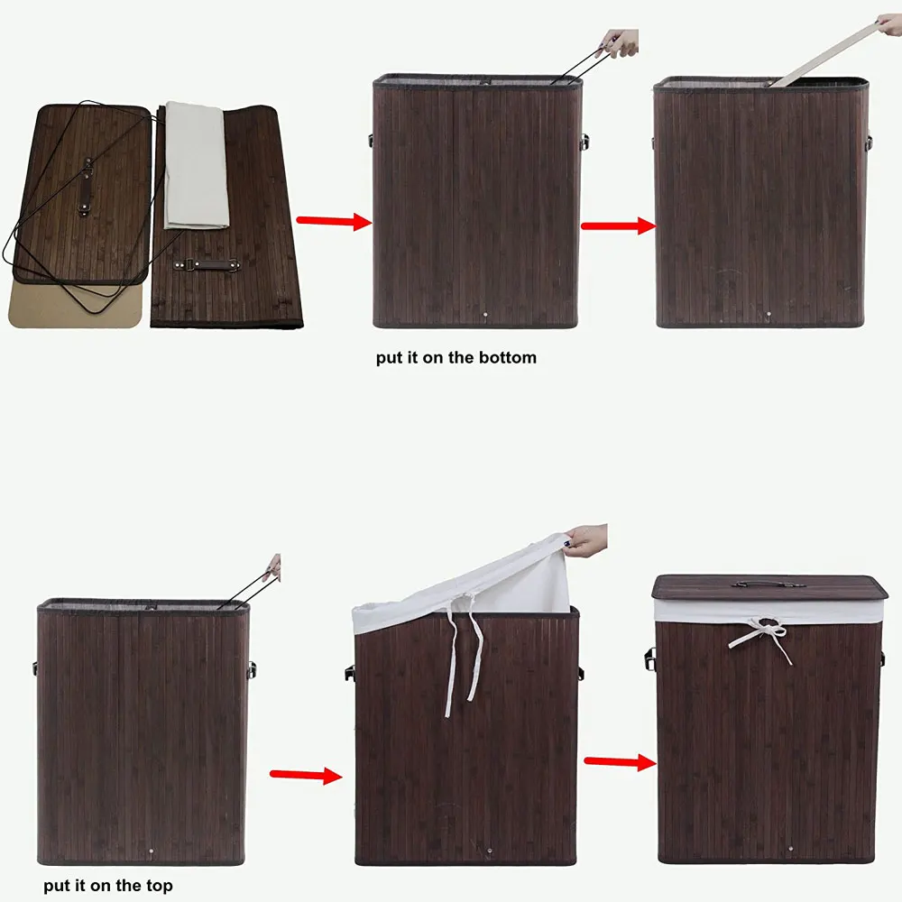 

Single Lattice Bamboo Folding Basket Body with Cover Dark Brown For Dirty Clothes US Stock