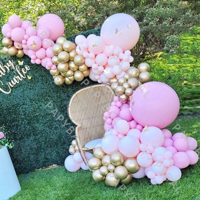 

205Pcs Baby Pink Wedding DIY Balloons Set Arch Garland Kit Chrome Metallic Gold Baloon Bridal Shower Birthday Party Decors Globo