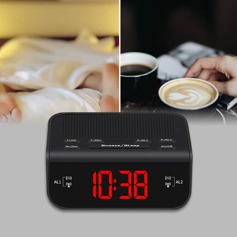 Цифровой Будильник Радио для спальни FM радио цифры затемняемый Красный дисплей