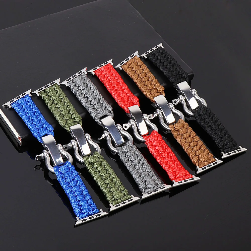 Outdoors Survival Rope Strap for Apple Watch 44mm 40mm 42MM 38MM Bracelet Iwatch 5 6 SE 4 3 Leather Clasp Sport Braided Band | Наручные