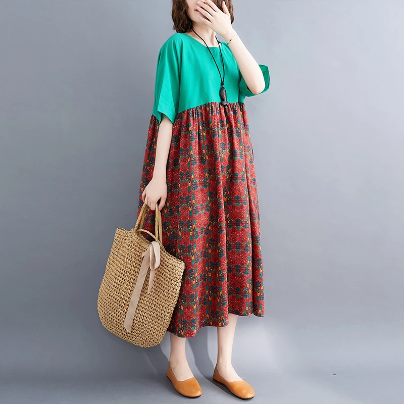 ARCSINX женское платье большого размера d 4XL 5XL 6XL в стиле пэчворк зеленое хлопковые