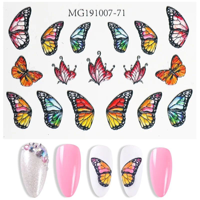 

3D Colorful Butterfly Water Transfer Decal Foil Manicure Nail Design Slider Decoration Tattoo For Manicures Nail Art Decorations