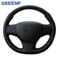 car steering wheel covers handsewing comfortable black genuine leather wear resistant and non slip for peugeot 408 2014 2015