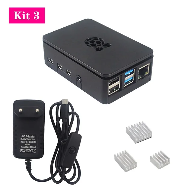 Kit 3 Raspberry Pi 4 Модель B Чехол черный ABS чехол пластиковый корпус с алюминиевым радиатором блок питания для Raspberry Pi 4 4B - Цвет: Kit 3
