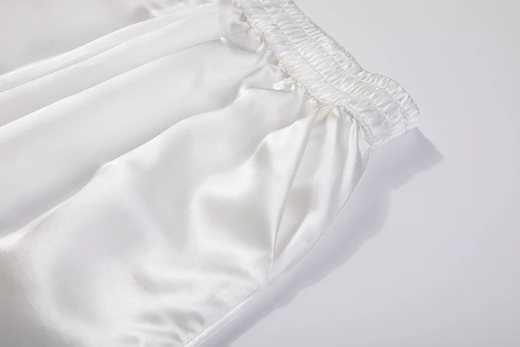 Women's 100% Pure Silk 23mm Thick Satin Silk White Elastic Waist Wide Leg Long Pants Trousers  JN555