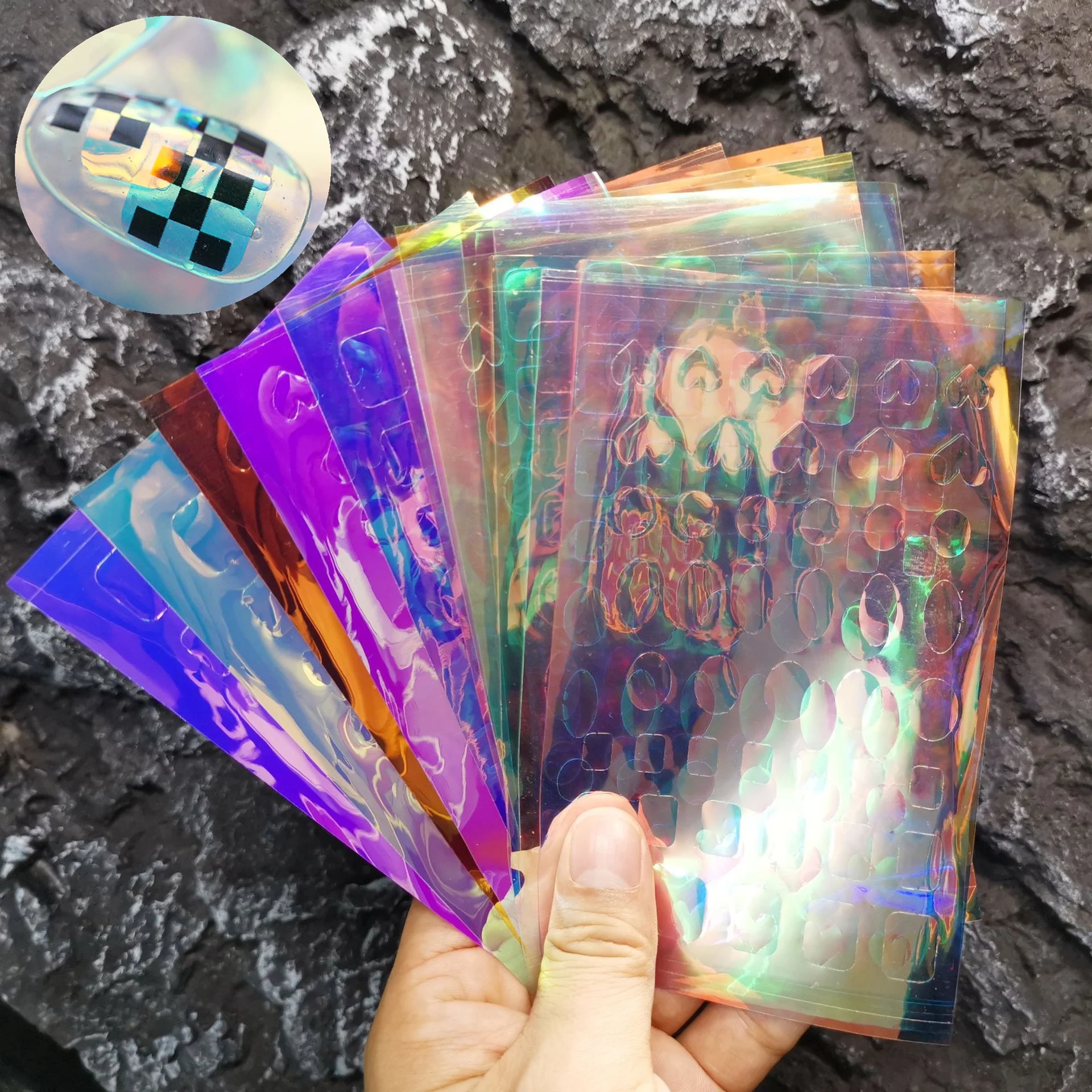 

Наклейки для дизайна ногтей 3D Aurora, 11 листов, наклейки для ногтей в виде кубиков льда, голографические наклейки для маникюра, самоклеющиеся наклейки из стекла и бумаги