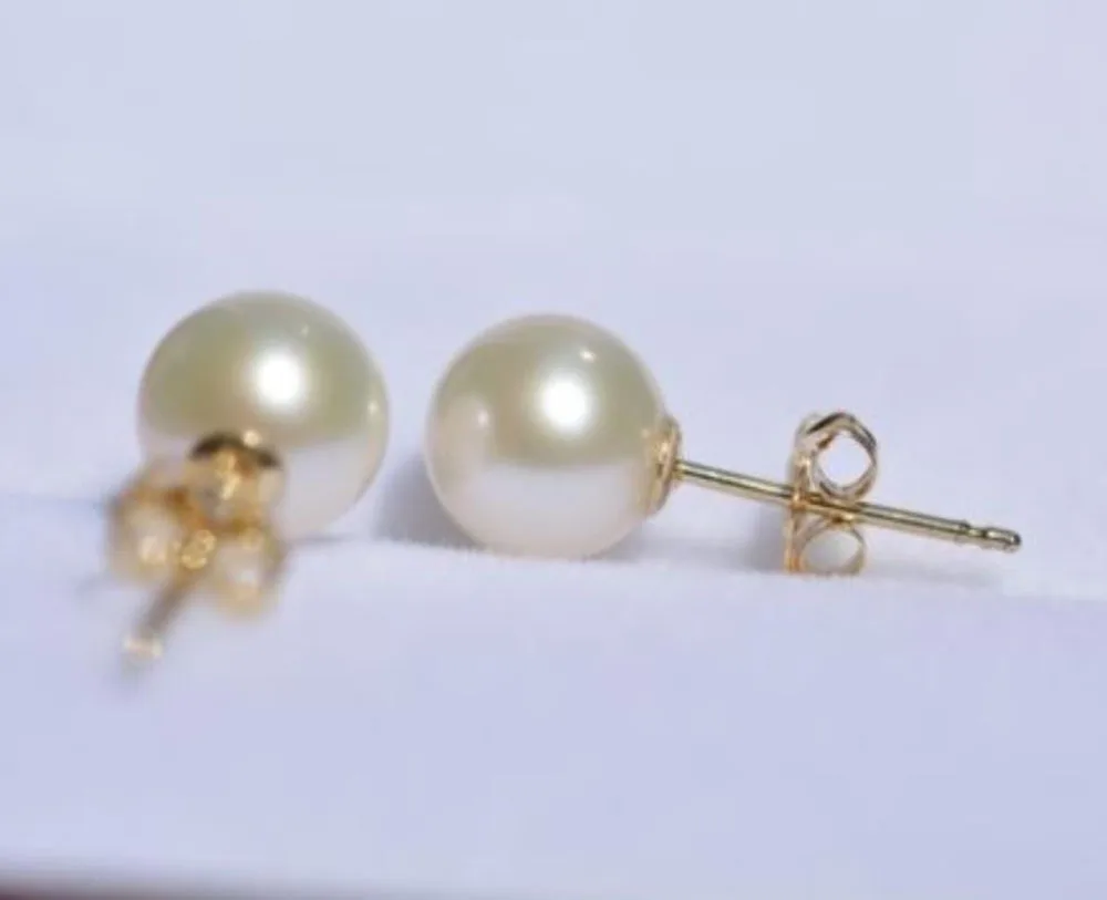 free shipping Perfect Round 7.5-8 MM AAA+ WHITE SOUTH SEA PEARLS EARRING 14k/20 GOLD