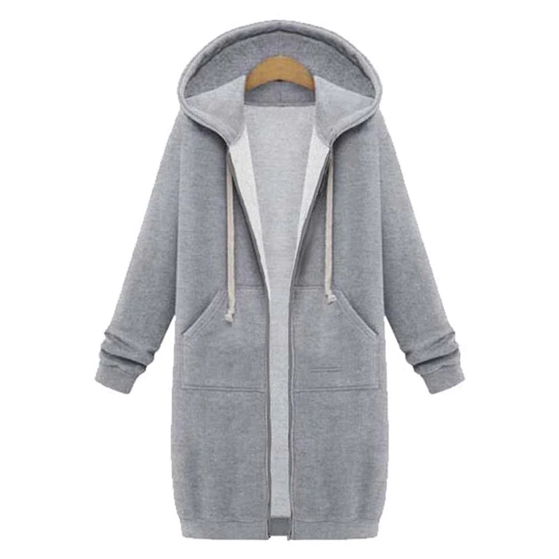 

2021 Long Hoodies Outerwears Autumn Casual Women Coat Zip Up Sweatshirt Hooded Jacket Winter Pockets Plus Size Outwear Tops