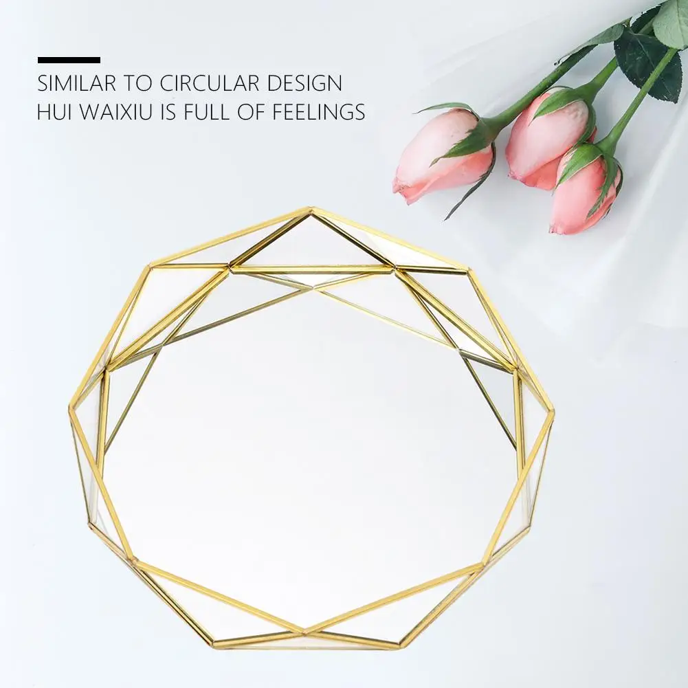 Поднос для хранения Геометрическая круглая стеклянная тарелка поднос косметики