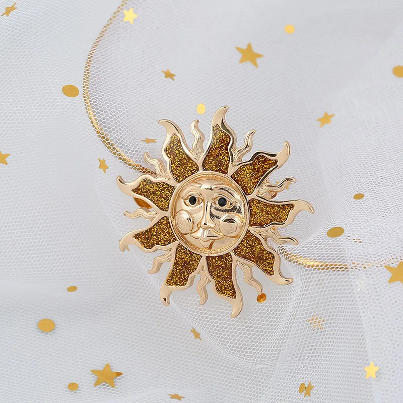 ENZE fashion new creative drop glaze Europe and the United States golden sun cardigan coat brooch ladies jewelry | Украшения и