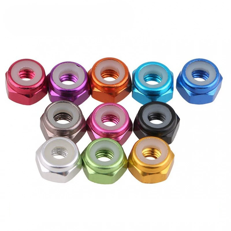 5pcs Grade 4.8 Aluminum Alloy Hex Lock Nut M2 M3 M4 M5 Nylon Ring Color Screw Cap Thread Pitch 0.4~0.8mm Insert Locking Nuts |