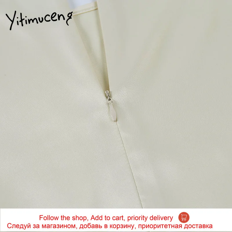 

Yitimuceng Spliced Side Split Zippers Sexy Red Long Sleeve Dress Holiday Pencil Autumn 2021 O-Neck Regular Cotton Dresses New