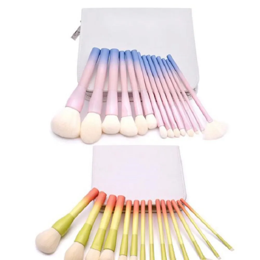 

14pcs Wooden Handle Brushes Makeup Brushes Eyeshadow Brushes Brushes Beauty Care Supplies (Yellow Red Gradient, with a B