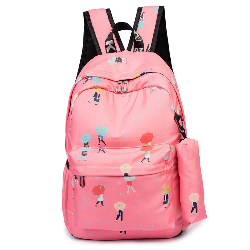 cartoon 2023 print canvas school bag with pencil case for teen girls women casual backpacks kids school backpack mochila