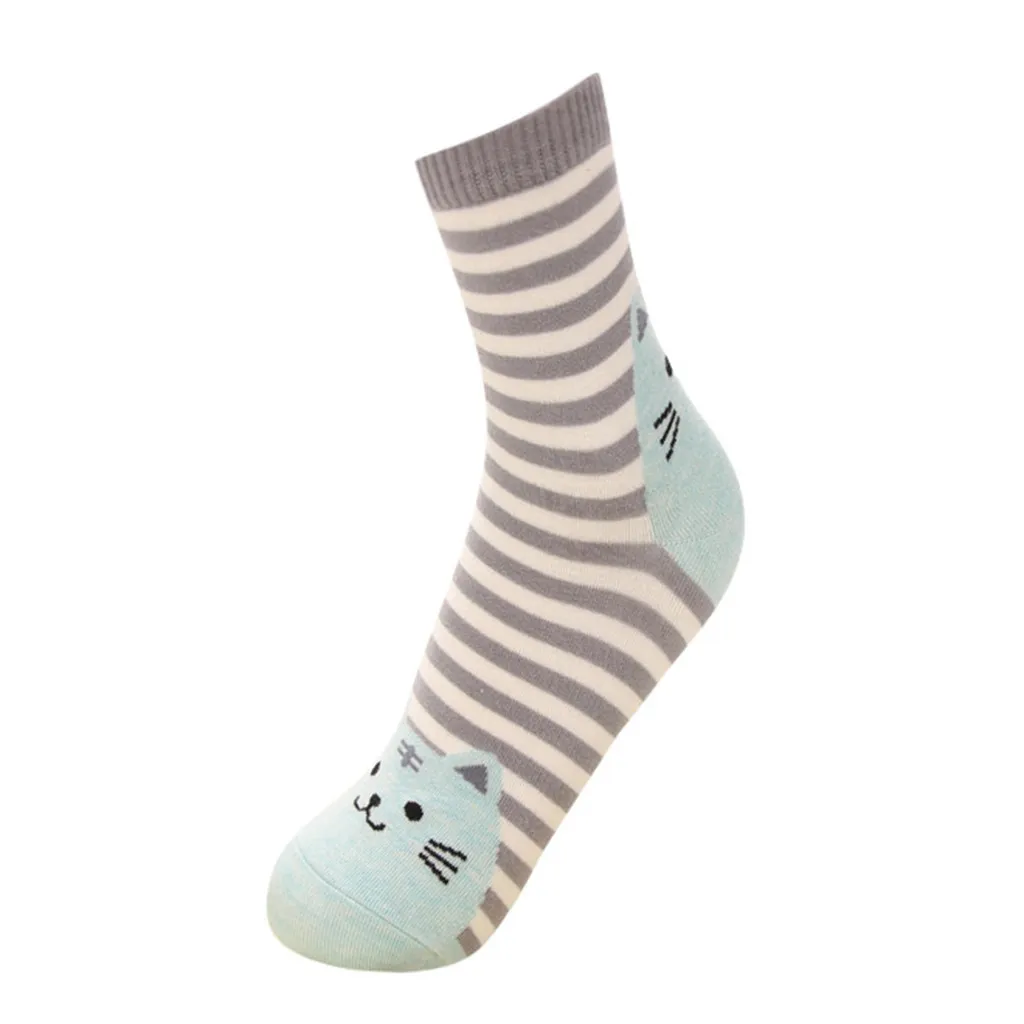 SAGACE Lady animal cartoon print stockings Striped cat Stretch Soft Warm SporCasual Women's Mid Cotton Breathable | Женская одежда