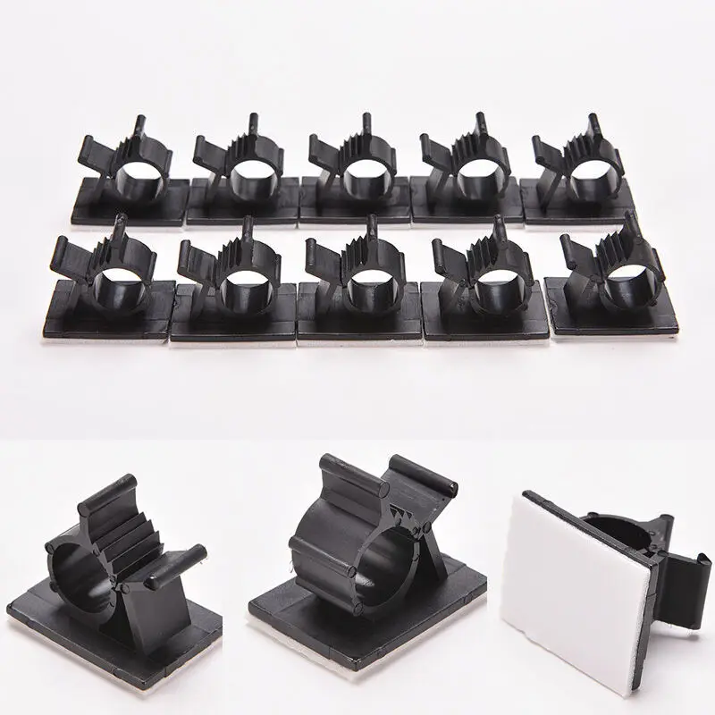 

10x Cable Clips Adhesive Cord Management Black Wire Holder Organizer Clamp