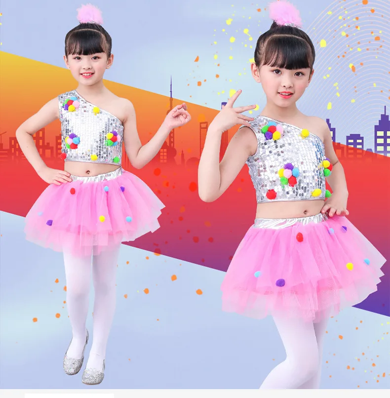 

Children's jazz dance Latin dance kindergarten dance costume girl fluffy skirt sequin performance clothing praise dance ephods