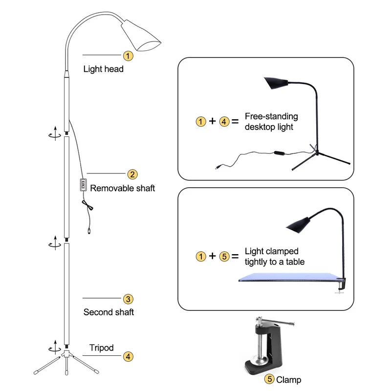 LED Floor Lamp Flexible Standing Dimmer USB Light with Stable Base Reading for Office Study Bedroom | Лампы и освещение