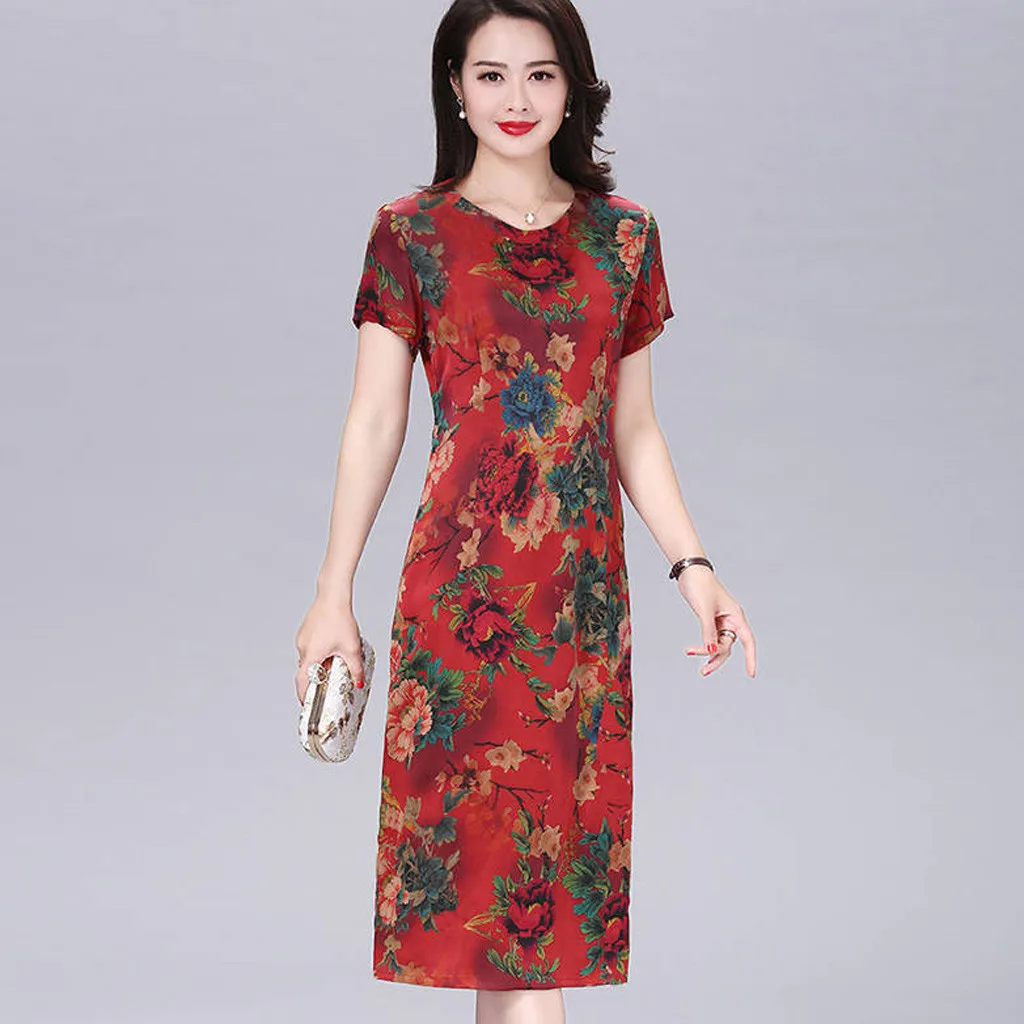 2020 женское летнее платье в стиле бохо атласное с цветочным принтом туника