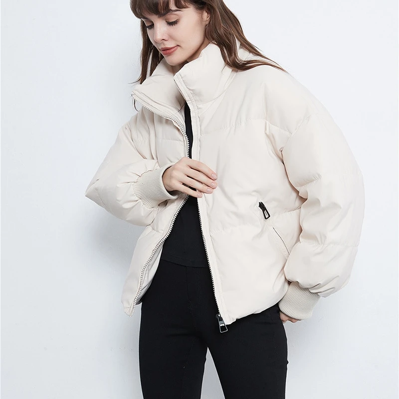 

YOSICIL 2021 Solid Color Fashion Winter Parka Women Long Sleeve Zipper Thick Warm Parkas Coat Casual Down Jacket With Pockets