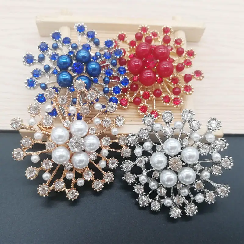 Fashion Women Large Brooches Lady Snowflake Imitation Pearls Rhinestones Crystal Wedding Brooch Pin Jewelry Accessorise | Украшения и
