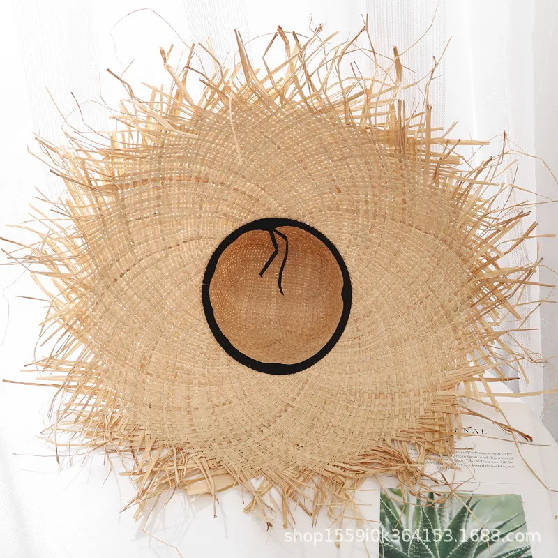 Натуральная большая женская летняя широкая широкополая шляпа с кантом рафия