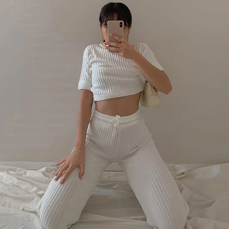Новинка осени 2020 модные женские комплекты из двух предметов белые прямые брюки с