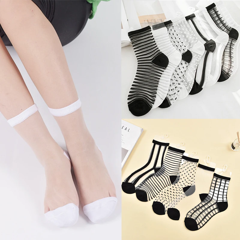 Женские прозрачные носки в клетку Awaytr модные стильные тонкие дышащие чулочно