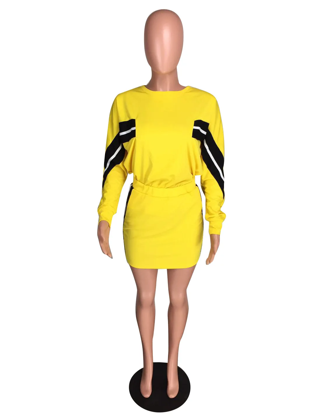 2019 женский костюм в полоску с О образным вырезом и длинным рукавом мини юбка миди