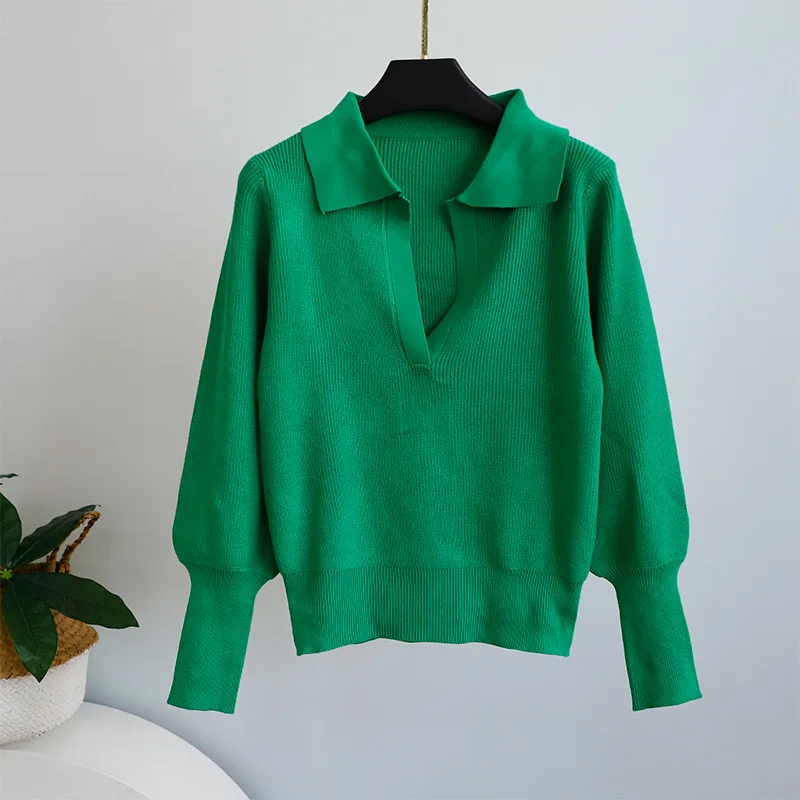 Женский Однотонный свитер с воротником-поло пуловеры новинка зимы 2021 Элегантные