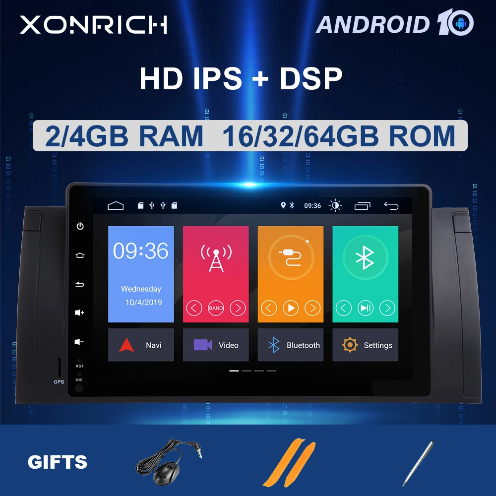 Автомобильный DVD плеер IPS DSP 4 Гб 64 ГБ 1 din Android 10 для BMW X5 E53 E39 мультимедийный GPS стерео
