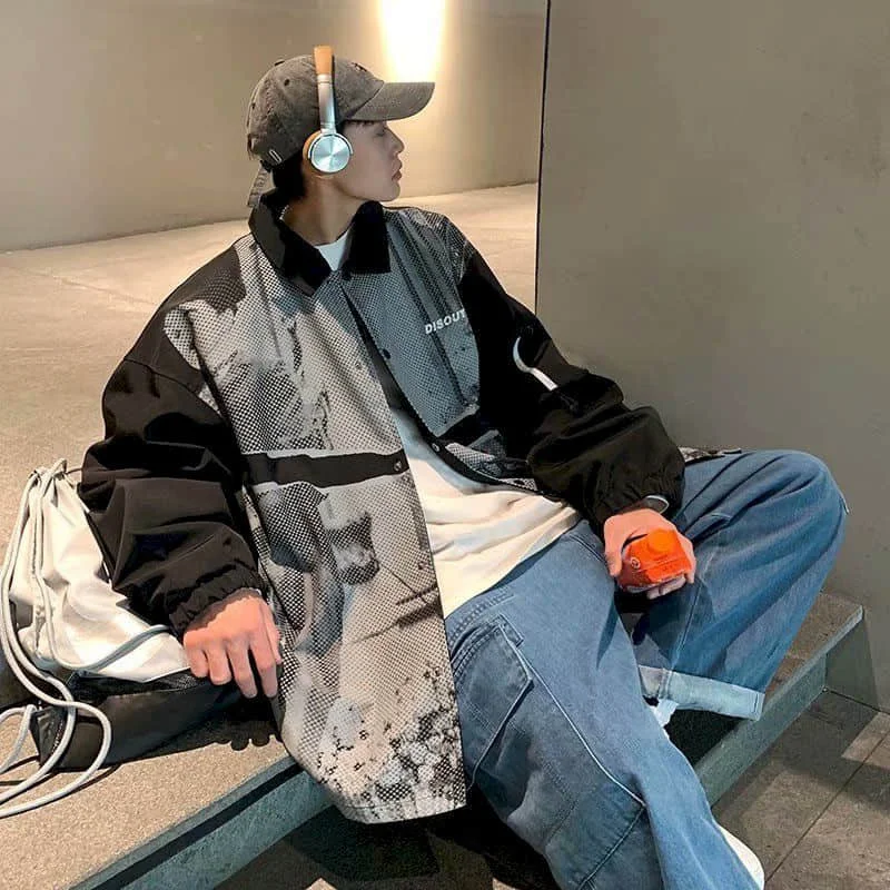 

Куртка мужская с вышивкой в стиле Хай-стрит, модная свободная универсальная верхняя одежда в гонконгском стиле Харадзюку, большие размеры, ...