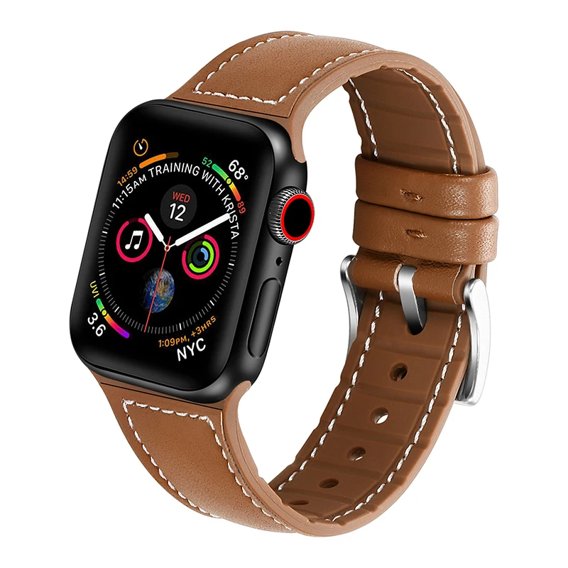 Мягкий ремешок для часов 40/44 мм Apple Watch Series 5 4 силиконовый браслет с кожаным